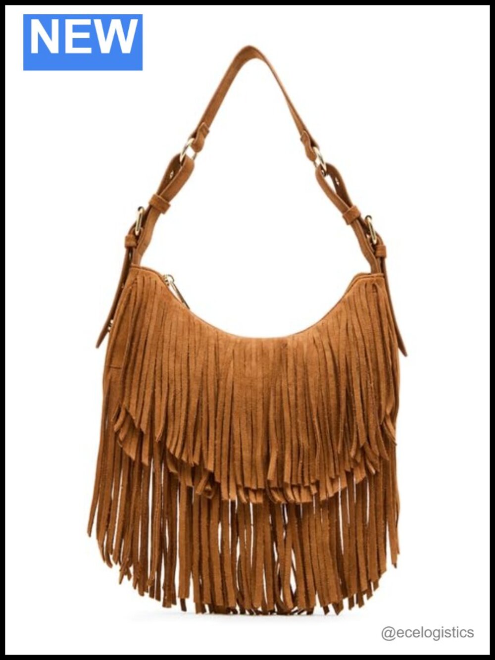 Suede Fringe Hobo Shoulder Bag with Zipper Closure